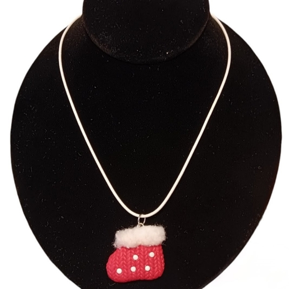 💥HANDMADE Red & White Christmas Stocking Unisex Holiday Pendant Necklace - Picture 2 of 4